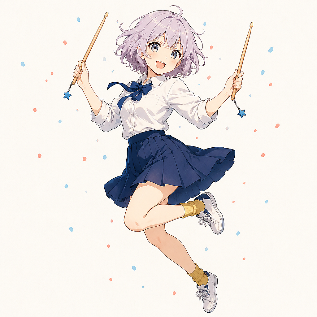 原创可爱二次元女性鼓手插画