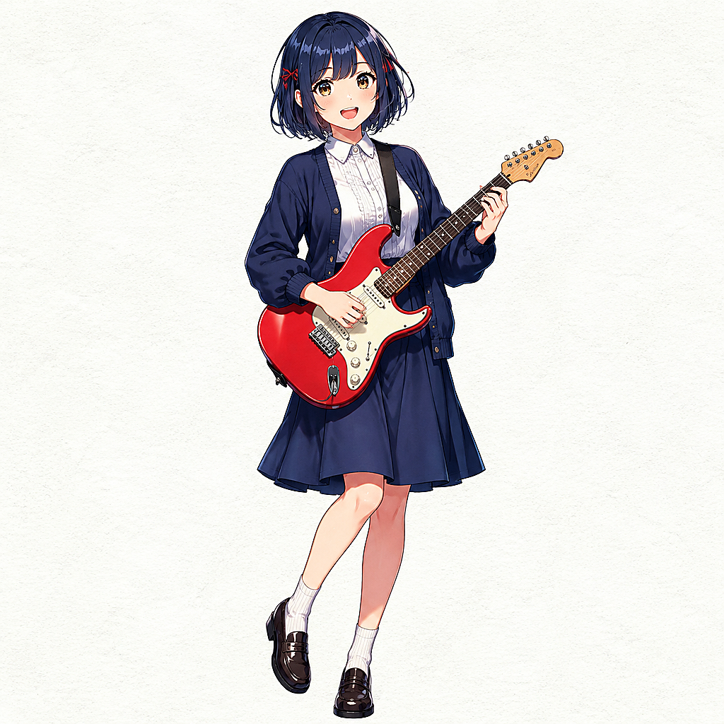 原创可爱二次元女性吉他手插画